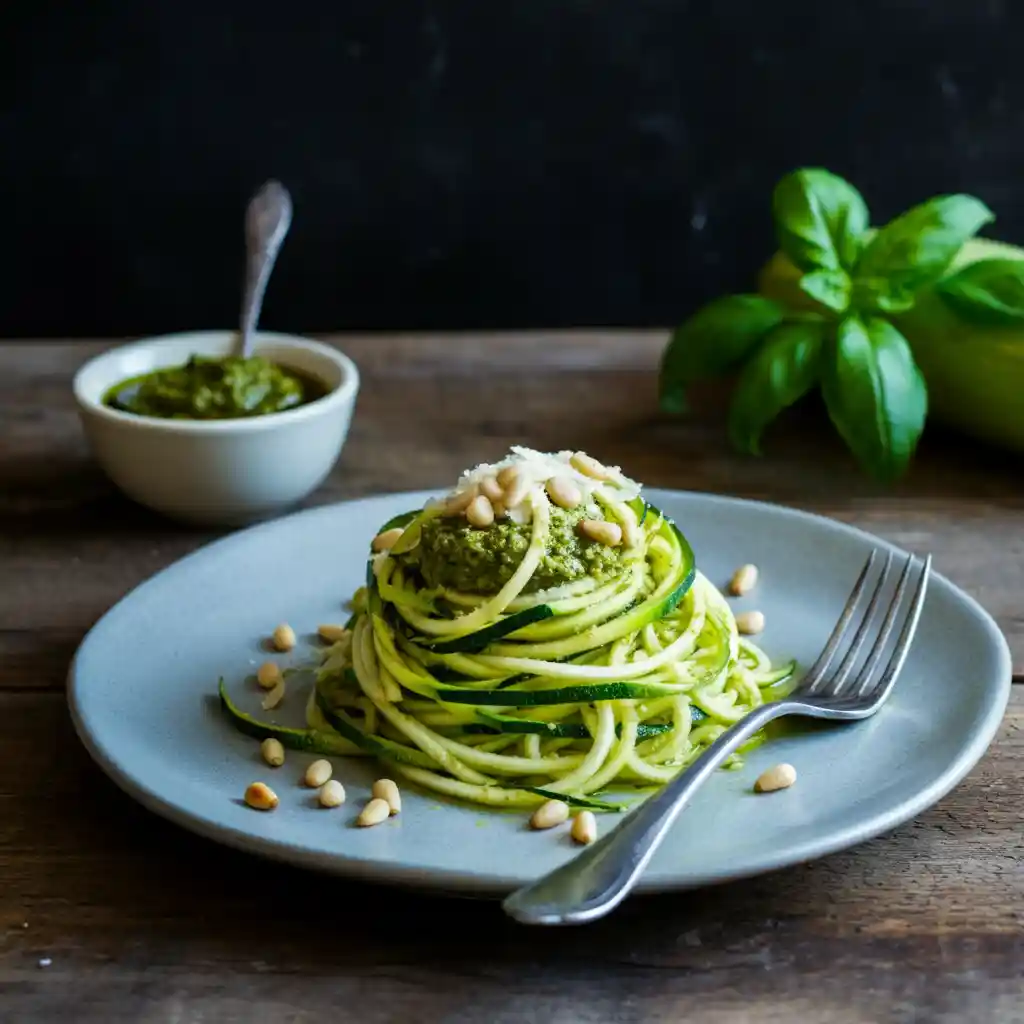Zucchini-Spaghetti mit Pesto